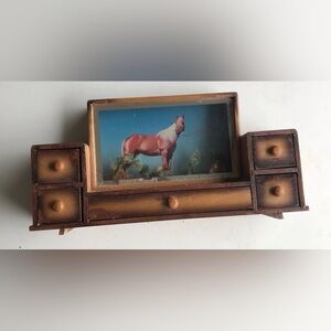 Tiny Vanity Jewelry Box With 
Lenticular 3D Horse Post Card Frame Made Japan